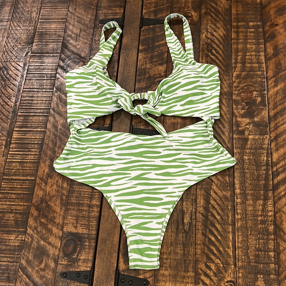 Cut out green striped swimsuit size XL